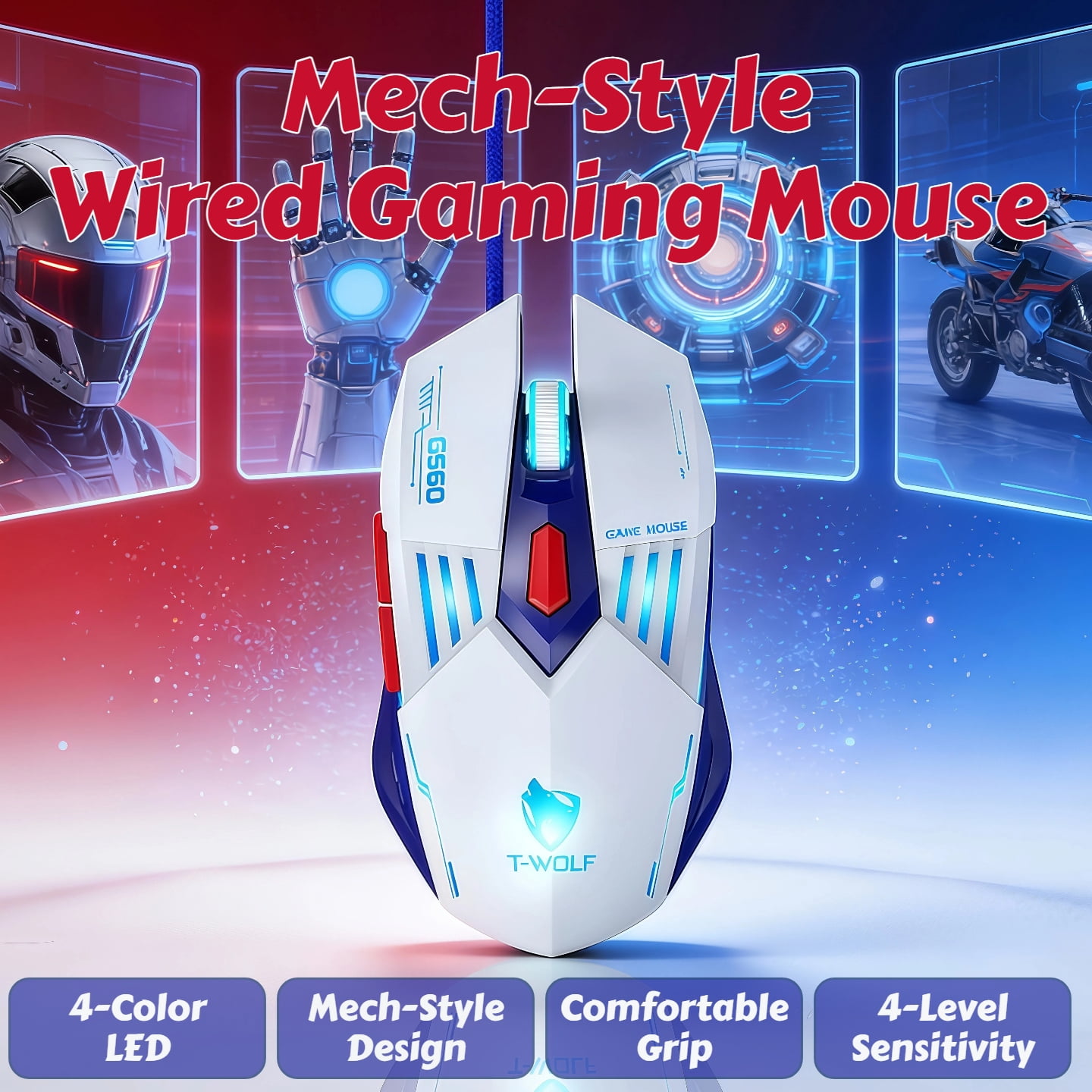 High-Performance Wired Gaming Mouse for PC/Laptop - Optical Sensor, Adjustable DPI, RGB Lighting, Metal Base, 6 Buttons, Ambidextrous Design, Driver Support for Esports & Office