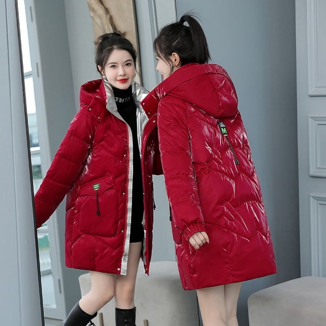 Chaqueta de algodón brillante no lavable, chaqueta de algodón para mujer, abrigo de invierno holgado de longitud media a larga, chaqueta de algodón
