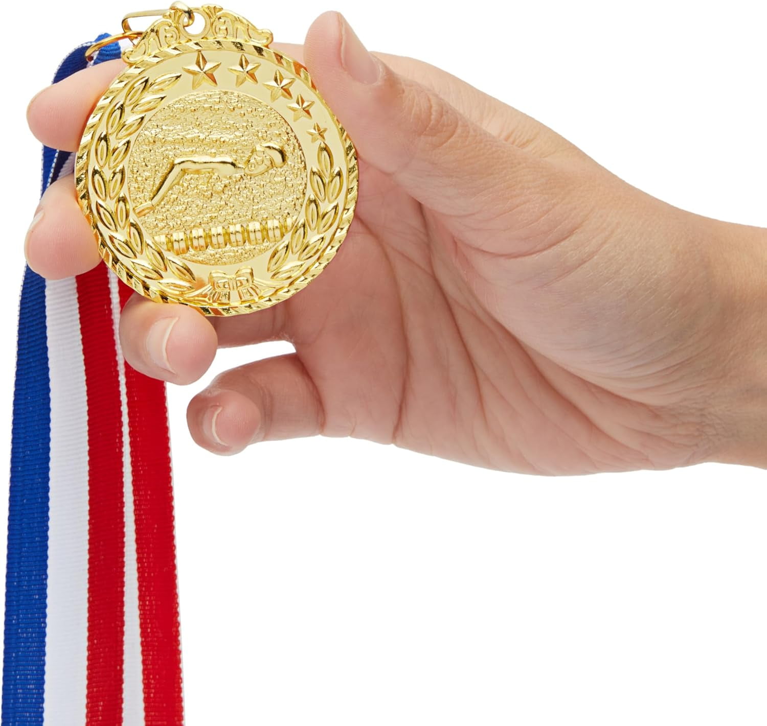 12 Pack Award Medals for Adults - Team Participation Trophies with Red, White, and Blue Striped Ribbon, Sports Themed Party Favors (2 in, Metal, Gold)