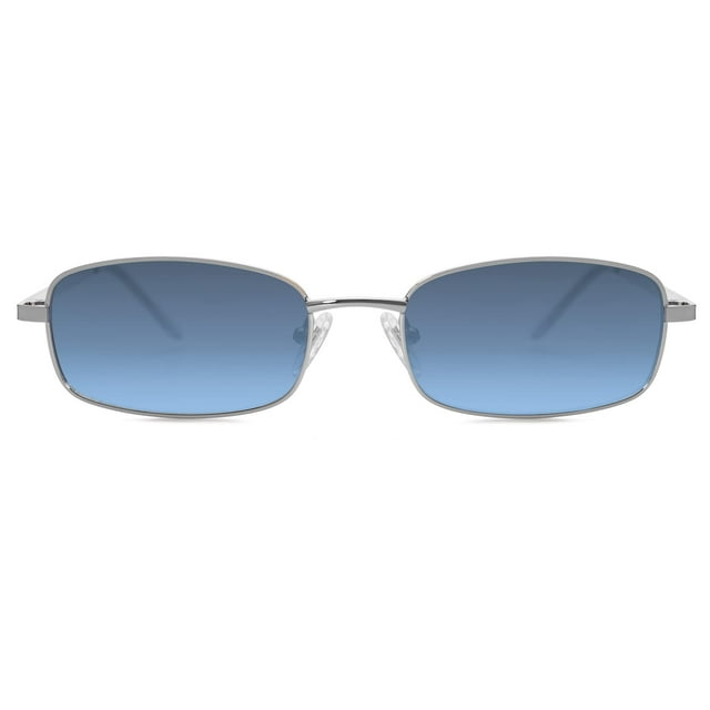 Gafas de sol SOJOS Y2k rectangulares estrechas SJ1187 Plateadas/Azul
