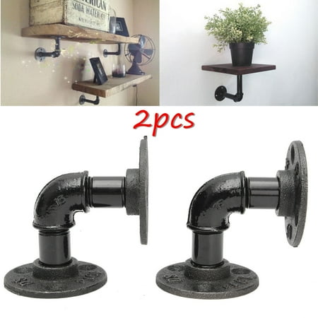 8' Wall Support 2Pcs Wall Shelf Bracket Industrial Pipe Shelving Brackets Hardware Support Rustic Hanging Wall Mount Heavy Duty Farmhouse ()