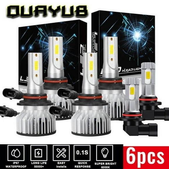 LED Headlight Fog Light Bulbs Combo For Chevy Silverado 1500 2500 HD 2004 2005 2006