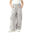 thumbnail image 3 of SROBPTY Fall Winter Teens Boys Girls Pants Solid Wide Leg Cargo with Pockets, 3 of 5