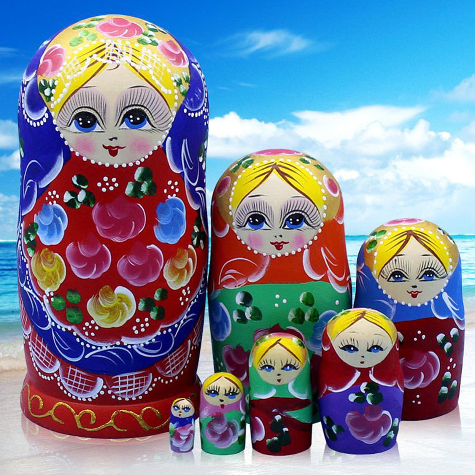 Elodia 5Pcs Russian Nesting Dolls Set Handmade Wooden Animal