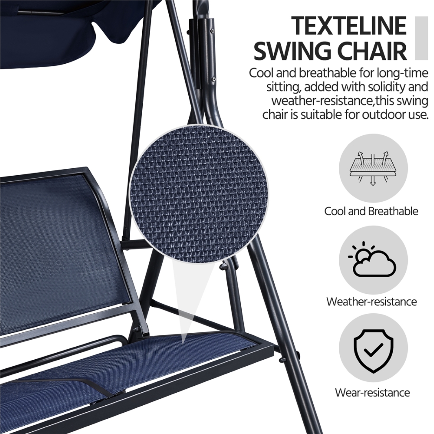 Renwick 3-Seat Outdoor Patio Swing Chair with Adjustable Canopy, Blue