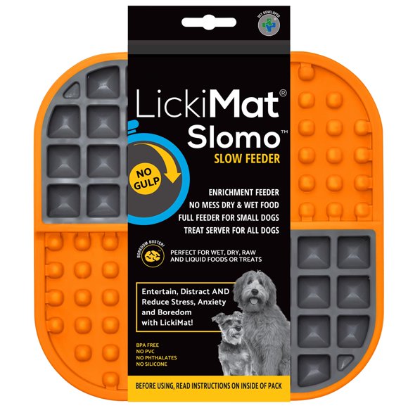 LickiMat Slomo, Dog Slow Feeders Lick Mat, Boredom Anxiety Reducer; Perfect for Food, Treats, Yogurt, or Peanut Butter. Fun Alternative to a Slow Feed Dog Bowl, Orange