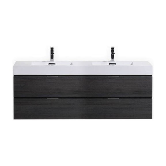 Kubebath Bliss 72" Double  Sink Black Wall Mount Modern Bathroom Vanity