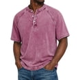 thumbnail image 2 of GrmtClth Distressed Henley Shirts for Men Retro Short Sleeve Cotton Shirts Casual Button Down Acid Wash Tee Shirts Heavyweight Pullover Pink XXXL, 2 of 8