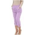 thumbnail image 4 of Clearance under 10$ Sevevn Fashion Women's Solid Color Stretch Waist Strap Pocket Zipper Pants 7 Quarter Pants Family Gifts Purple XXL, 4 of 9