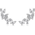 thumbnail image 1 of 925 Sterling Silver Cubic Zirconia Crystal 3d Butterfly Design Ear Cuff Bridal Stud Earrings, 1 of 5