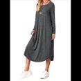thumbnail image 3 of Vestido Informal Holgado de Cuello Redondo y Larga para Mujer, con Bolsillos Inclinados y Dobladillo Curvo. Gris Oscuro XXL, 3 of 9