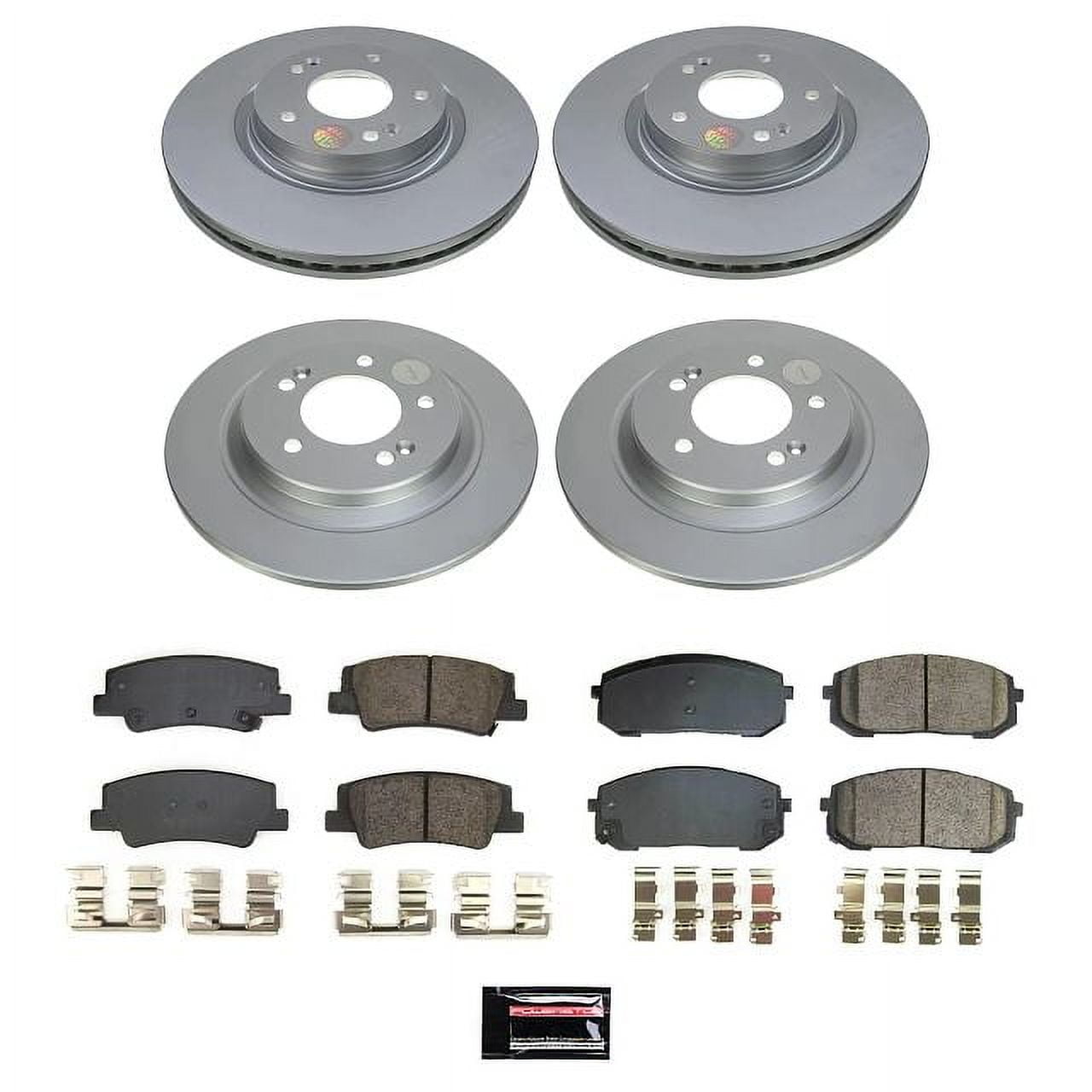 PowerStop Front and Rear Geomet Coated Brake Rotor and Pad Kit Fits: HYUNDAI KIA Select Models CRK8809