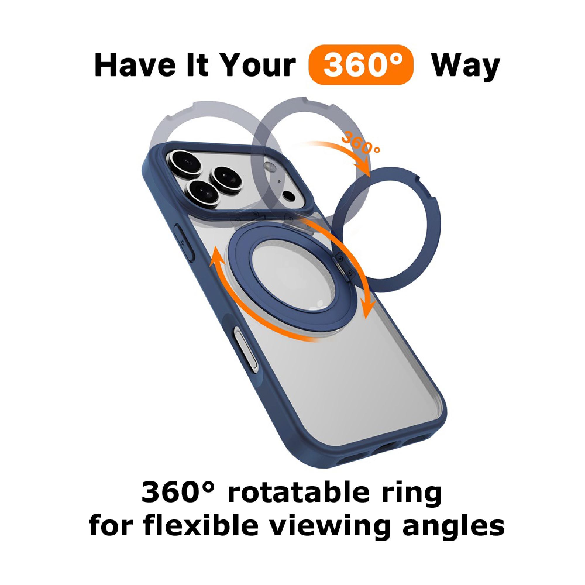 Lure Series 360° Ring Stand Case for iPhone 17 Pro Max – Black Ultra-Slim Protective Cover with Built-in Kickstand & Magnetic Ring