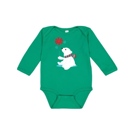 

Inktastic Polar Bear With A Scarf White Bear Snowflakes Gift Baby Boy or Baby Girl Long Sleeve Bodysuit