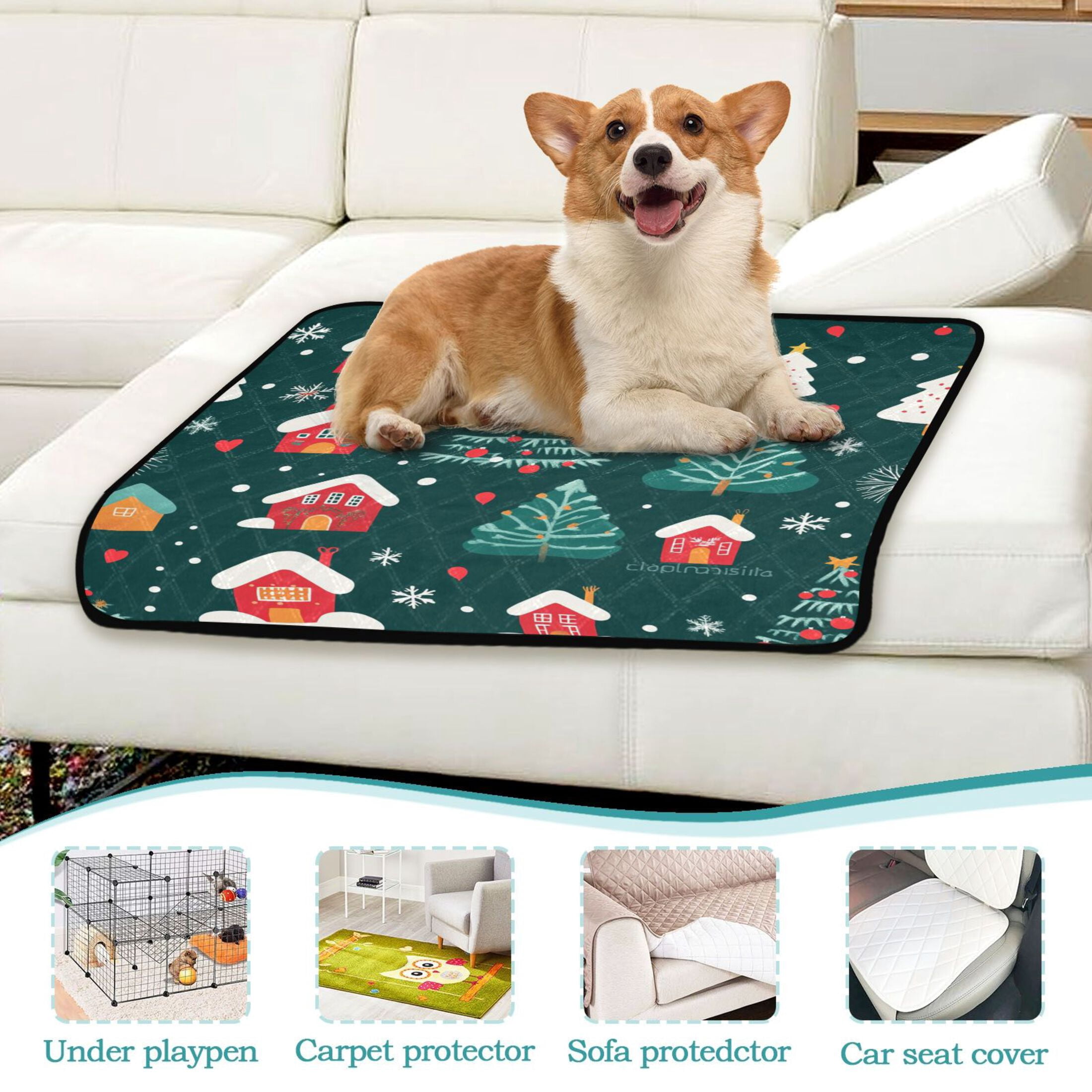 Washable Pet Pee Pads with Super Absorbent Reusable Training Pads for Dogs & Cats Christmas Trees and Houses