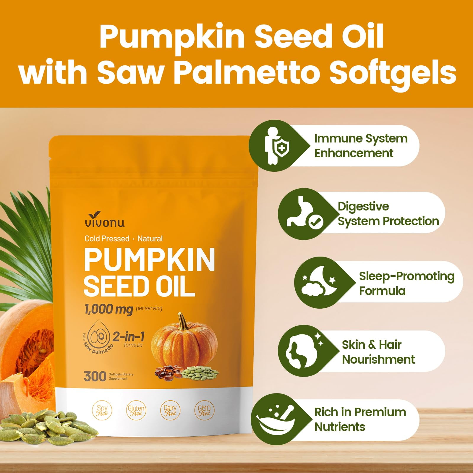 Pumpkin Seed Oil with Saw Palmetto,300 Softgels |