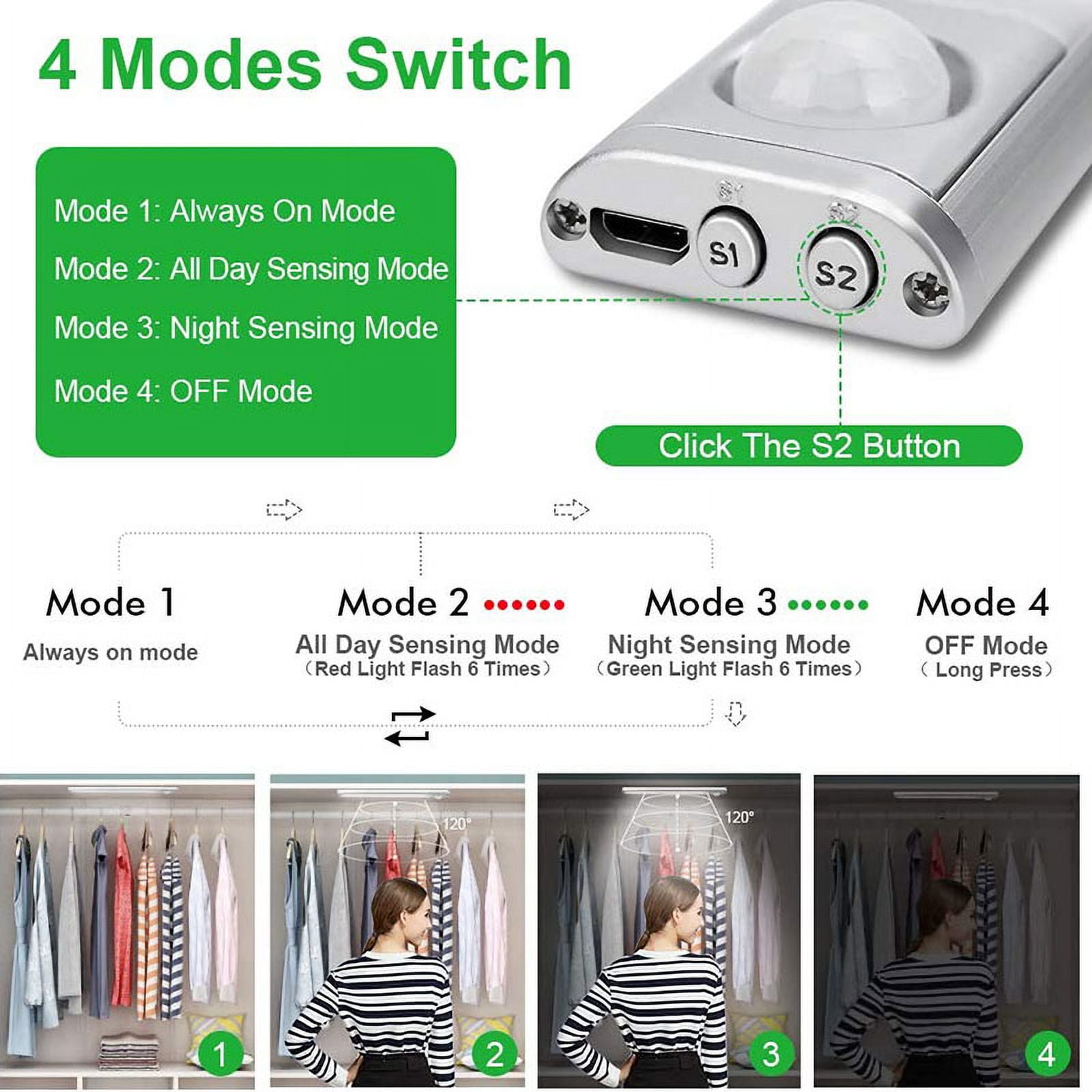 2-Pack LED Closet Lights Motion Sensor Under Cabinet Lights Indoor Wireless Lighting 3600mAh Powered Light Bar Dimmable Rechargeable ( 15inch)