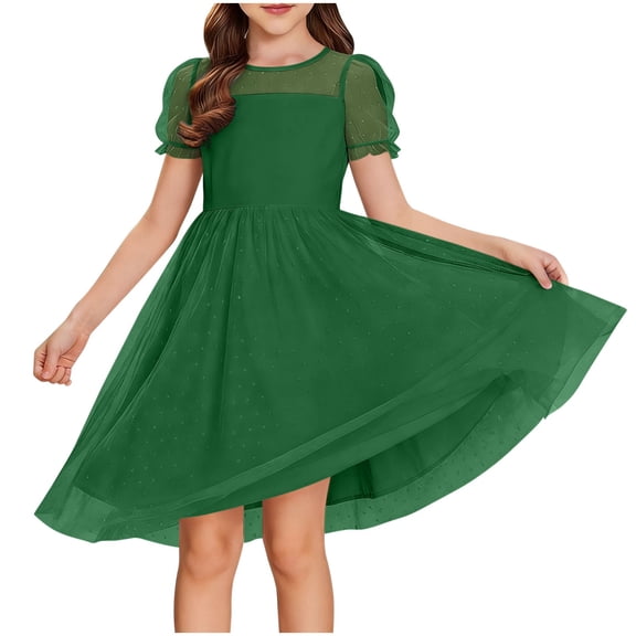 CYRBOKO Girls Dresses, Casual Summer A-line Holiday Kids Dresses Army Green Size 15-16 T