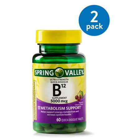 (2 Pack) Spring Valley Vitamin B12 Quick Dissolve Tablets, 5000 mcg, 60 (Best Vitamin B Supplement Brand)