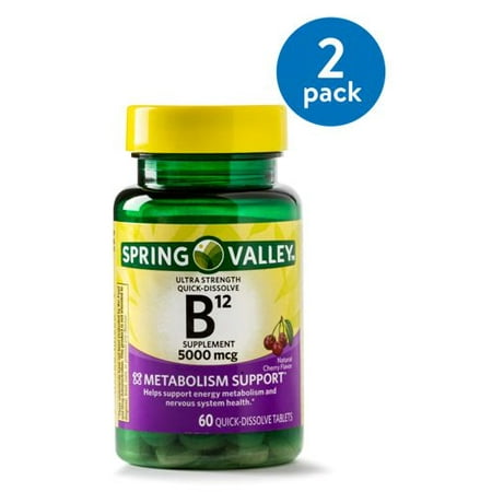 - (2 Pack) Spring Valley Vitamin B12 Quick Dissolve Tablets, 5000 mcg, 60 Ct