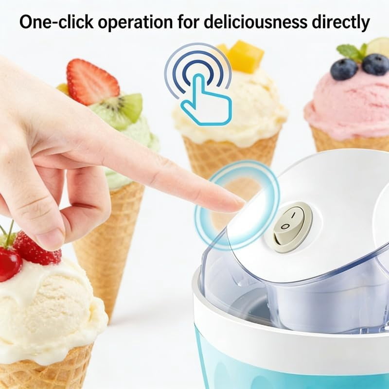 Mini Electric Ice Cream Maker, 17oz Capacity Homemade Sorbet & Frozen Yogurt Machine, One-Touch Control Compact Dessert Maker for Small Kitchens