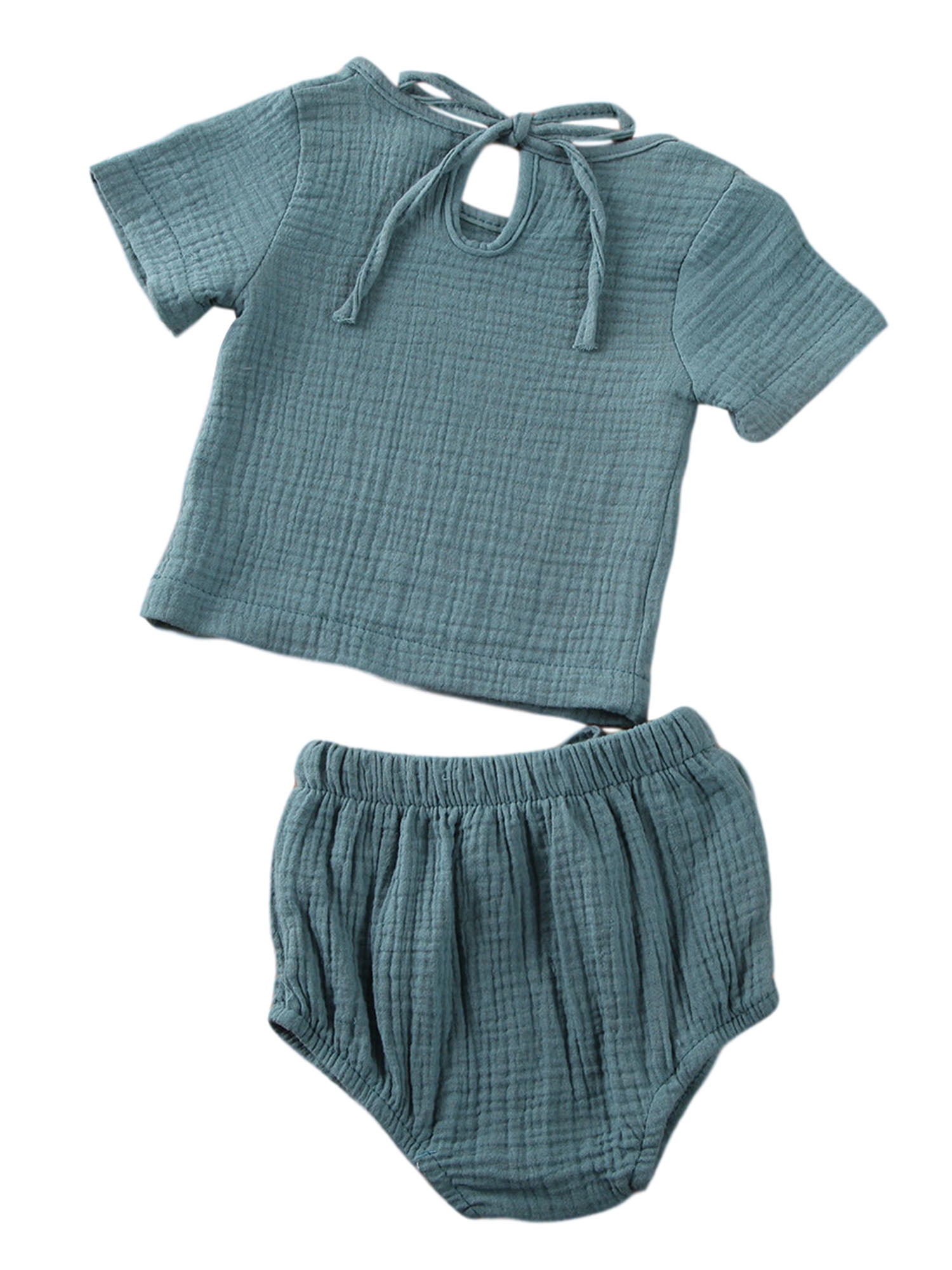 Kids Toddler Girls Summer Clothing Button Short-Sleeve Top Shirt+Drawstring Shorts Outfits Clothes
