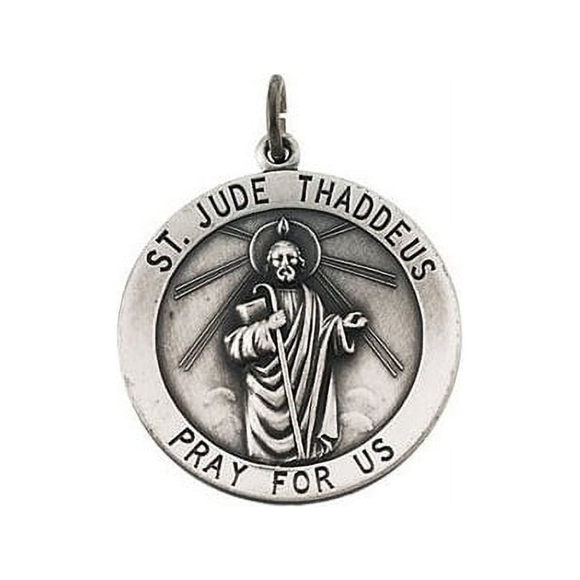 Saint Jude Religious Medal - over 3/4 Inch (22mm) 14K White Gold
