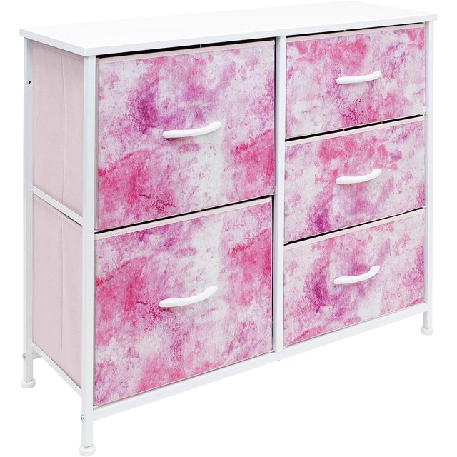 Sorbus Cómoda de Recámara con 5 Cajones y Mueble de TV, Colección Pastel en Rosa Tie-Dye