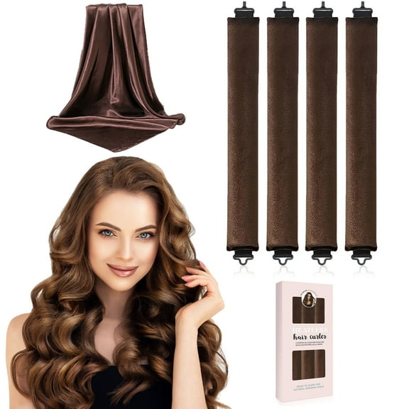 VEGCOO Heatless Curls Overnight Hair Curler - 4 Pcs Curling Rod to Sleep In, Velvet Hair Rollers with Satin Hair Scarf