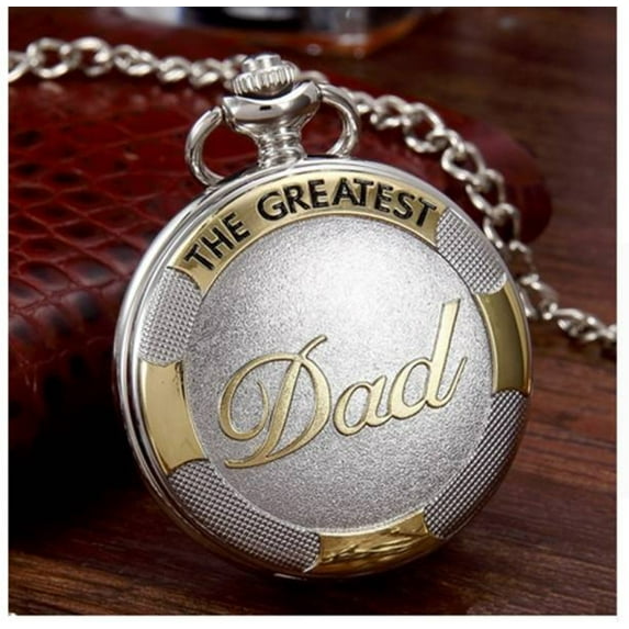 Dad Pocket Watch Gold and Silver Color Tarnish Resistant with 30 Inch Chain Fathers Watch PW-DAD-3