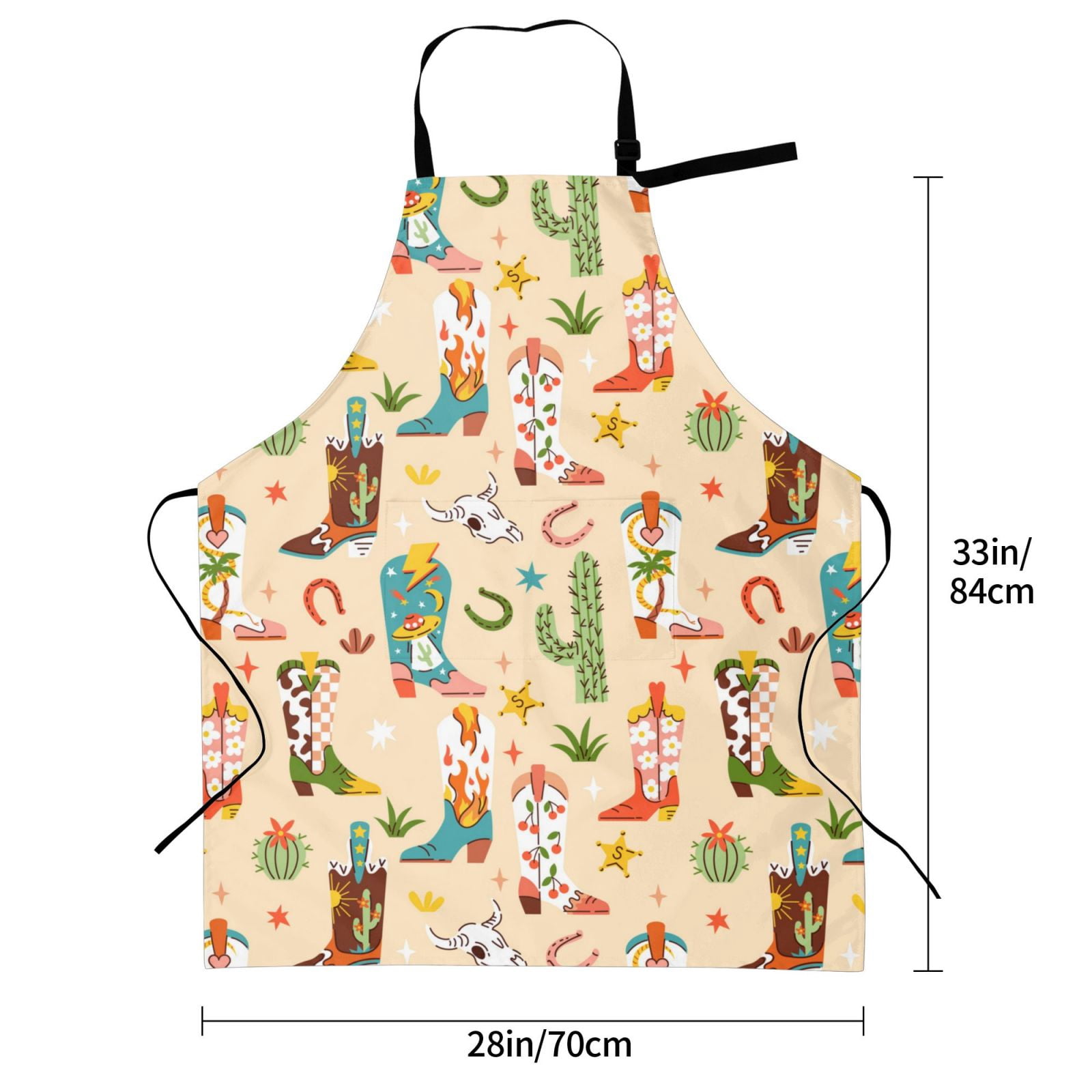 Kdxio Groovy American Western Footwear Apron with Pockets Adjustable Kitchen Aprons for Men Women Waterproof Aprons for Cooking,Drawing,Crafting, Baking Household Cleaning