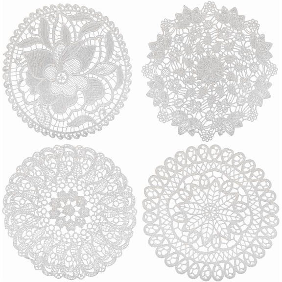 8Pcs 4 Styles Hollow Lace Coasters Polyester Vintage Round Small Table Placemats Embroidery Handmade Crochet Doilies with Flower Pattern for Cup Wedding Tea Party Home Hotel Decor White White