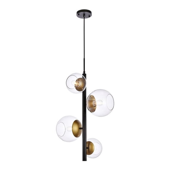 Wells 18 inch pendant in black and brass with clear shade