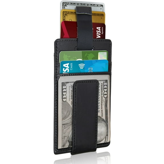 Slim Wallets For Men With Money Clip - Mens Wallet With Pull Strap & Magnetic Money Clip RFID Blocking