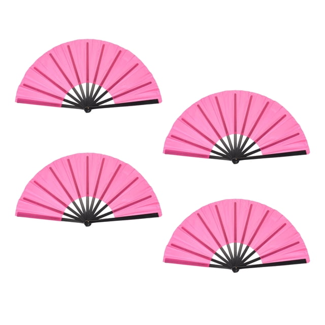 Abanico Plegable Vintage Abanicos de Mano de Plástico Abanico de Mano de Artesanía para Fiesta de Halloween Boda Decoración 64X33Cm/25.2X13, Pack de 4 (Rosa, Negro)