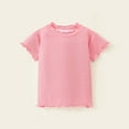 thumbnail image 2 of Feancey Toddler Girls Summer Tops Ribbed Knit Casual Kids T Shirts Ruffle Short Sleeve Crewneck Cute Tees Solid Color Tshirt Holiday Gifts Pink 6 Years, 2 of 10