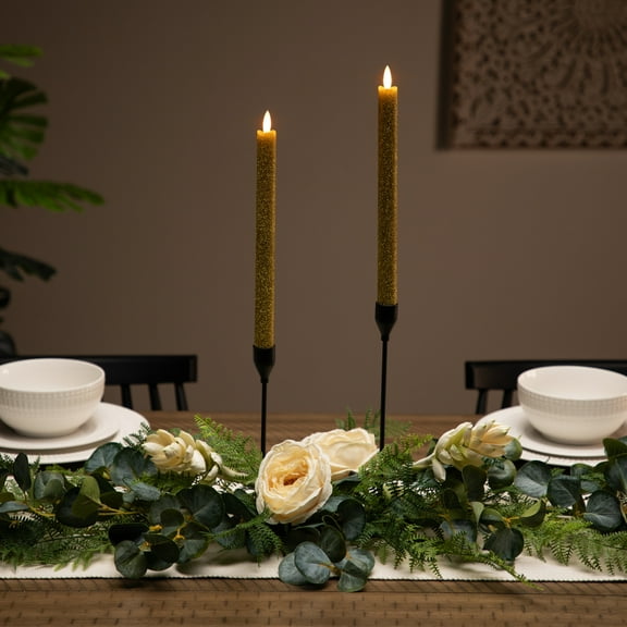 Northlight LED Flickering Flameless Taper Glittered Christmas Candles - 11" - Gold - Set of 2