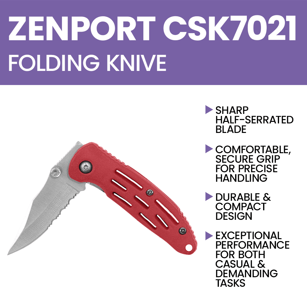 Zenport CSK7021 Deluxe Folding Pocket Knife, Half Serrated Blade, 2.75-Inch - 3 Pack