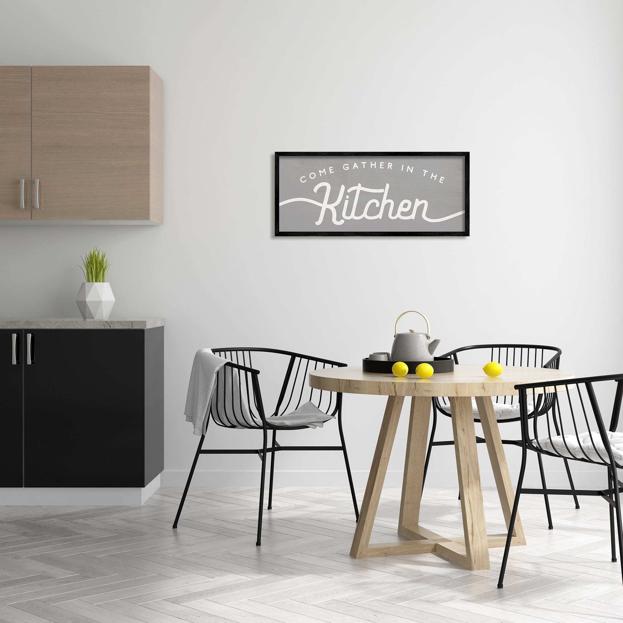 Stupell Industries Gather in the Kitchen Sign Rustic Family Phrase Food & Beverage Painting Black Framed Art Print Wall Art, 13 x 30