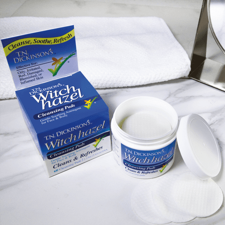 T.N. Dickinson's Witch Hazel Cleansing Pads for Face and Body, Gentle Astringent, 60 Count