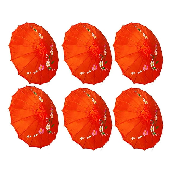 TJ Global PACK OF 6 Japanese Chinese Kids Size 22" Umbrella Parasol For Wedding Parties, Photography, Costumes, Cosplay, Decoration And Other Events - 6 Umbrellas (Red)