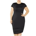 thumbnail image 3 of Jinhomg Women Summer T Shirt Dress Elegant Short Sleeve Midi Bodycon Dress Plus Size Crew Neck Pencil Fitted Dress formal Wedding Work Dresses Black XXXXL, 3 of 10