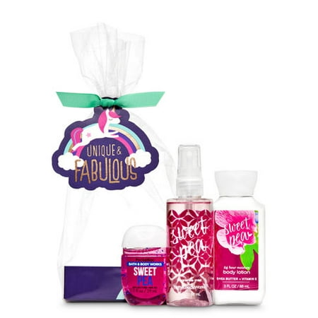 Bath and Body Works SWEET PEA Unique & Fabulous Mini Gift Set Super Smooth Body Lotion (3 fl oz) & a PocketBac Hand Sanitizer (1 fl