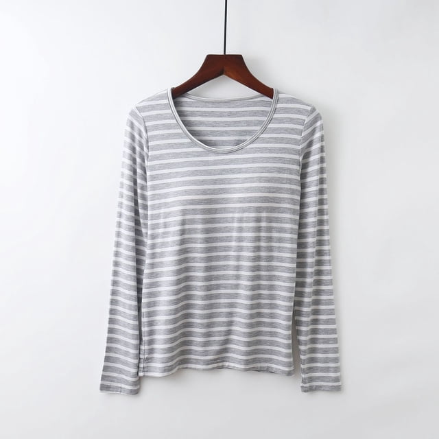 Pijama de manga larga para mujer, ropa de casa con almohadillas para el pecho, camiseta de manga larga, cómodo para uso externo, pijama de cuello redondo para mujer