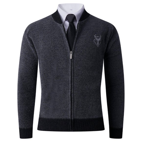 LpwkSSA Men's Winter Sweaters Solid Color Fashion Long Sleeve Cardigan Full Zip up Stand Collar Knitted Sweaters with Pockets Fall Casual Coat Gray L