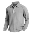 thumbnail image 6 of LTTVQM Mens Waffle Knit Polo Shirt Spring Winter Long Sleeve Business Casual Work Golf Collar Shirt Gray M, 6 of 7