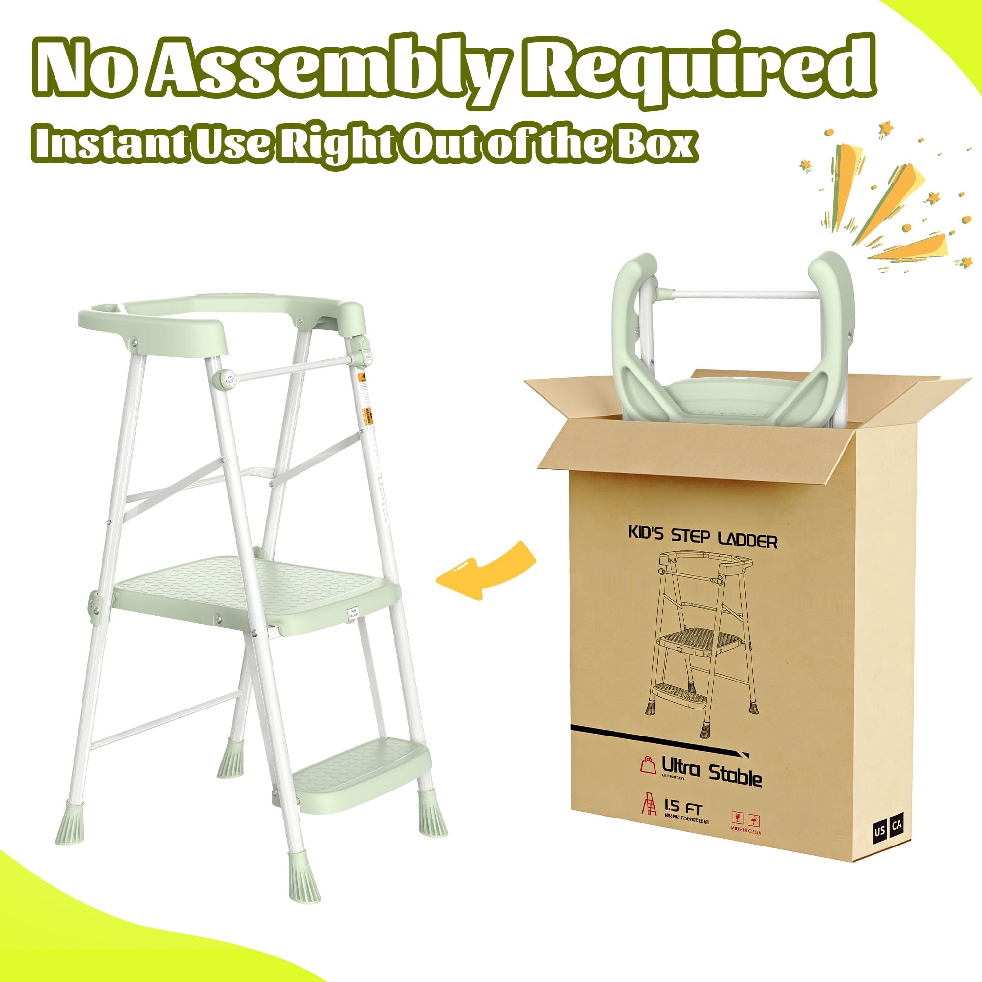 ASoopher Toddler Tower Foldable Kitchen Step Stool, Safe Learning Stool for Kids 2-6