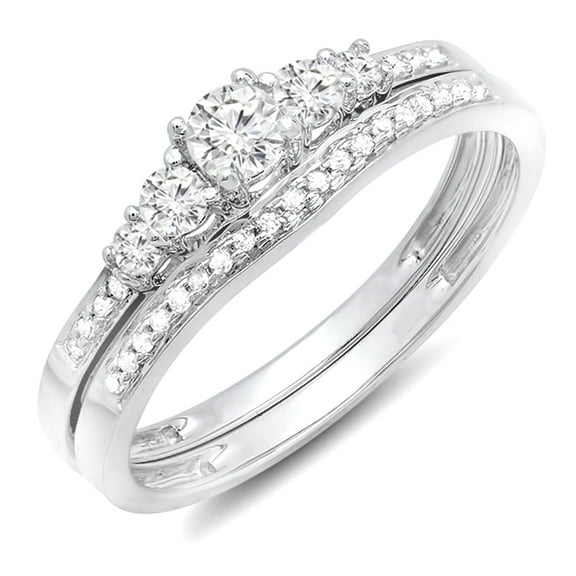 Dazzlingrock Collection 0.40 Carat (ctw) 14K Round Diamond Ladies 5 Stone Bridal Engagement Ring Set, White Gold, Size 9