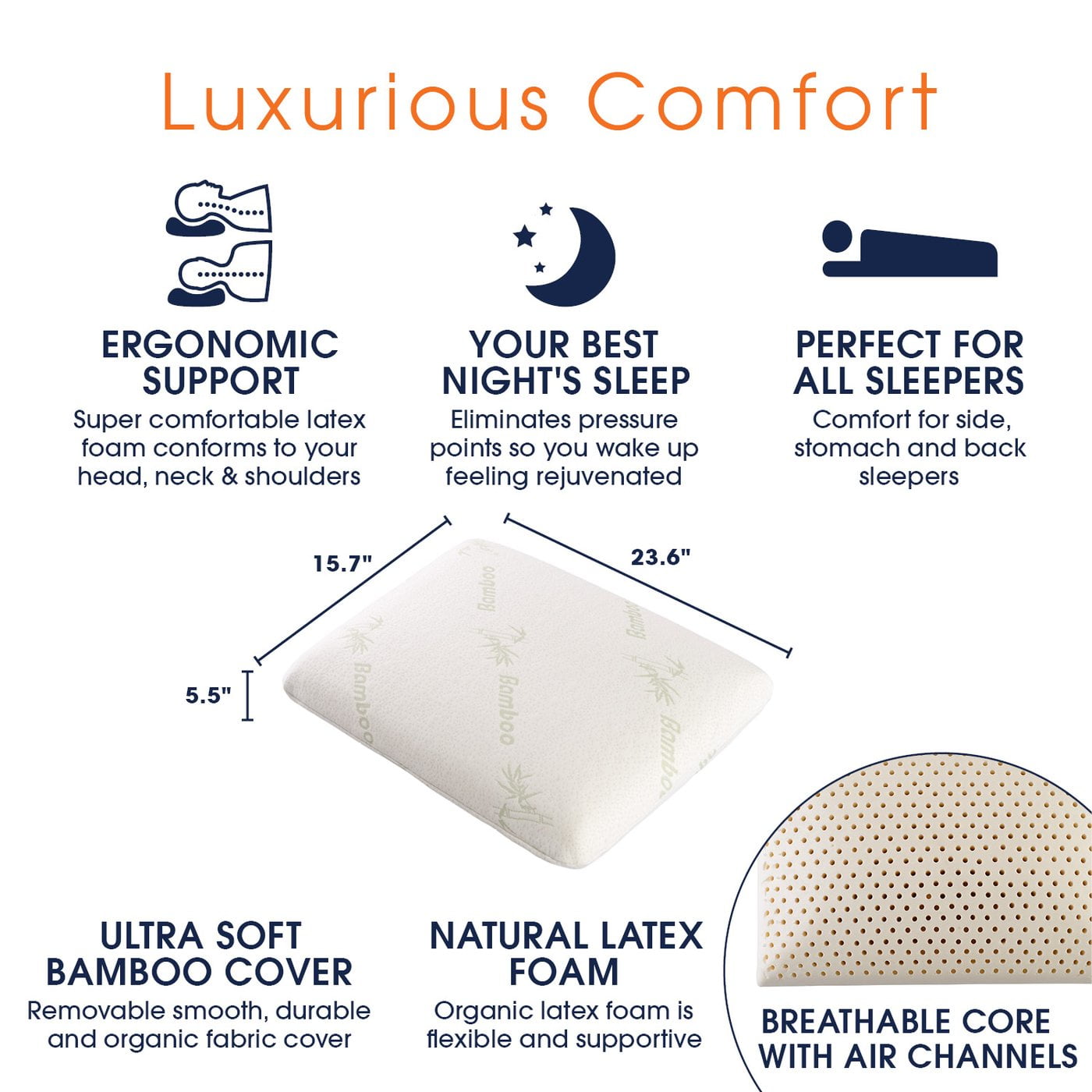 Cheer Collection Latex Foam Pillow for Sleeping with Soft Washable Bamboo Cover