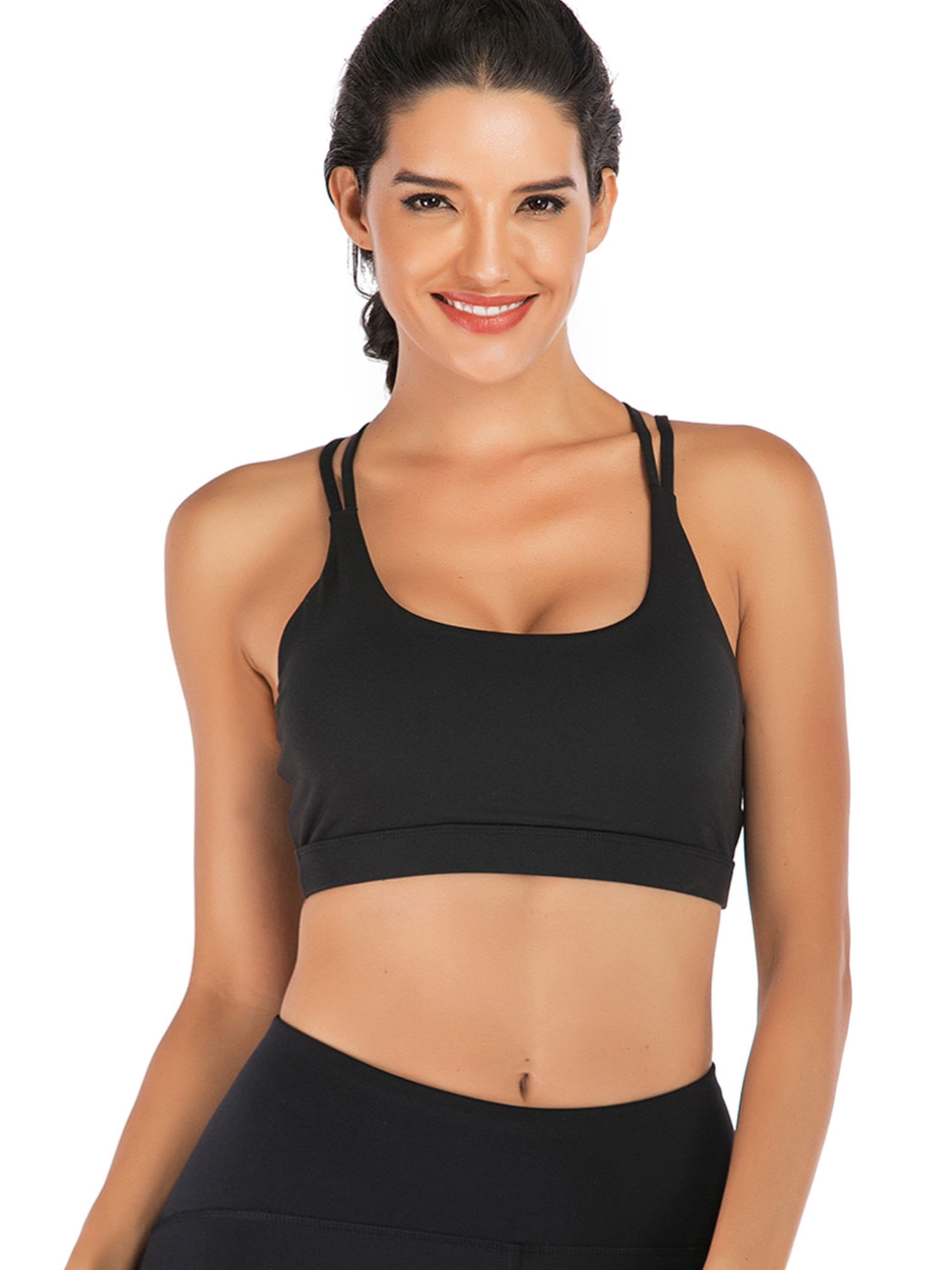 SAYFUT Strappy Sports Bras for Women Longline Medium Support Yoga Bra  Wirefree Padded Sports Bra - Walmart.com